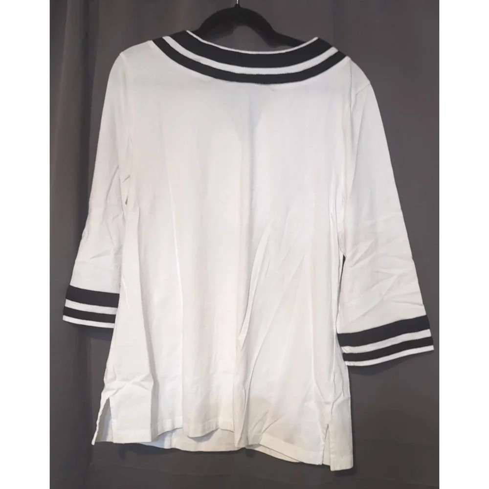 Bay Studio Plus‎ White Black Striped V-Neck, 3/4 Sleeve Top, Women's 1X Tunic